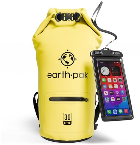 Earth Pak- Torrent Series Waterproof Dry Bag Keeps Gear Dry for Kayaking, Boating, Hiking, Camping and Fishing with Waterproof Phone Case (Yellow, 30L)