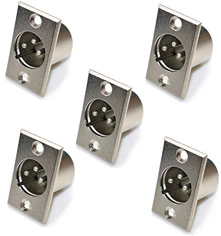 Oiyagai 5 Stück D3M 3-Pin Männlicher XLR Panel Mount Stecker mit Nickel-Finish - Professioneller Audiostecker für Mikrofone, Lautsprecher und Studioausrüstung
