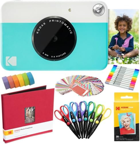 KODAK Printomatic Fotocamera istantanea (Blu) Pacchetto Artistico + Carta Fotografica Zink (20 Fogli) e Altro