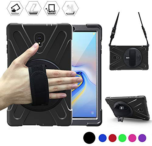 BRAECN Case for Galaxy Tab A 10.5 2018 [SM-T590/T595/T597],Shock-Proof Rugged Case with 360 Degree Rotatable Hand Strap/Kickstand and Carrying Shoulder Strap for Samsung Galaxy Tab A 10.5 inch -Black