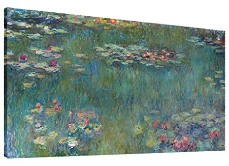 Water Lilies by Claude Monet Canvas Wall Art Painting Print- Long Green Garden Canvas Artwork Classic Reproductions Contemporary Nature Picture Framed - 20x40