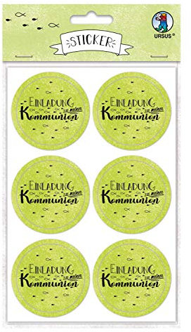 Ursus 59510012F - Sticker Einladung zu meiner Kommunion, apfelgrün, 24 Stück, selbstklebend, Durchmesser ca. 4,8 cm, ideal für Scrapbookung, Kartengestaltung und zur Dekoration