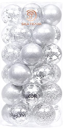 Sea Team 60mm/2.36 Feine dekorative Kleinigkeit mit Gemälde & funkelndem Weihnachtsbaumschmuck als Thema, Christbaumkugel-Set—30 Stück