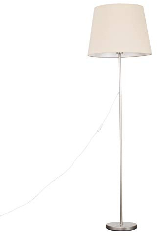 MiniSun | Modern Brushed Chrome Floor Lamp with an Extra Large Beige Tapered Shade | Floor Lamps & Torchieres, Home Décor & Improvement Essential | Includes Bulb [3000K Warm White]
