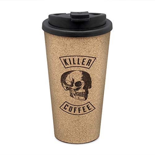 Iron & Glory Travel Mug Cork Reusable Coffee Cups Skull Flask For Hot Drink Or Cold Brew Insulated Travel Cup For Office Accessories Leakproof Coffee Cup Skull Gifts & Coffee Gifts For Men