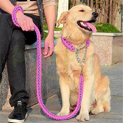 Leash Collar Set Heavy Duty Dog, Adjustable Martingale Braided Dog Collar, Strong Metal Pull Clip Loop Slip Anti -Twist Pet Walking Training Lead, Solid Hand Crafted Rope for Medium Large Breeds