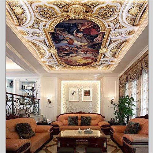 FLYYL Papier Peint Mural Pour Chambre Papier Peint Ange Plafond Or Mural 3D Toit Papier Peint Décoration De La Maison,200X140CM