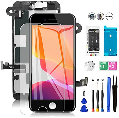 Mobkitfp für iPhone 8/SE 2020 Display Schwarz Vormontiert, 4,7 LCD Ersatzbildschirm 3D Touchscreen Digitizer mit Frontkamera Hörmuschel Näherungssensor Reparaturset für Modell A1863, A1905,A1906