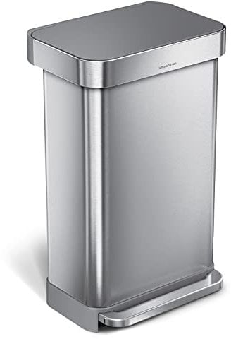 simplehuman CW2080 45 Liter, rechteckiger Treteimer mit Beutelfach, Mülleimer Küche, gebürsteter Edelstahl mit grauem Kunststoffdeckel