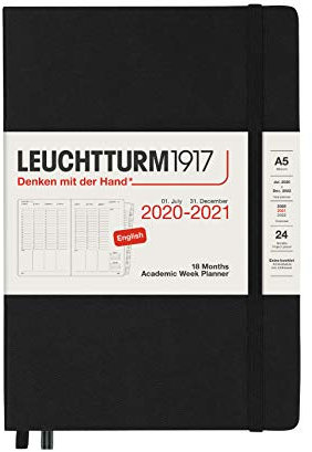 Akademischer Wochenplaner 2021 Hardcover Medium (A5), 18 Monate, Schwarz, Englisch