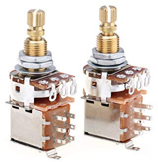 Musiclily Pro Messing A250K Metrische Push/Push Potentiometers Split Shaft Audio Taper Poti für E-Gitarre Bass (2er Set)