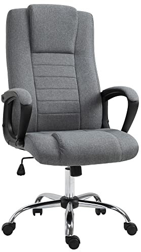 Vinsetto Office Chair, Linen-look Fabric Swivel Computer Desk Chair with Adjustable Height and Tilt Function for Home Study Bedroom, Dark Grey