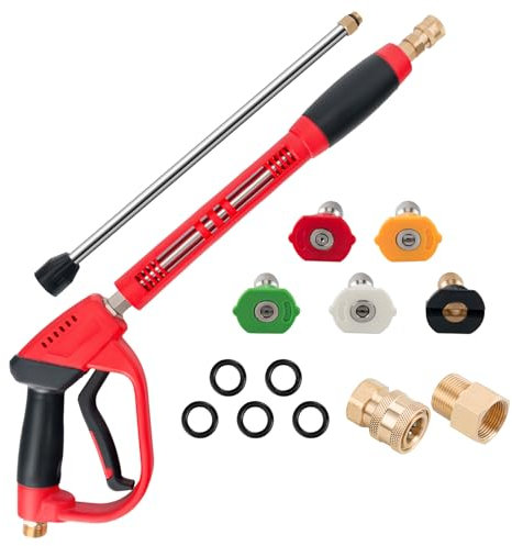 Aurora CAR High Pressure Washer Gun 5000 PSI, Power Washer Gun with Replacement Wand Extension, 5 Nozzle Tips, 1/4''Quick Connect Plug and M22-14mm & M22-15mm Fitting, 40 Inch