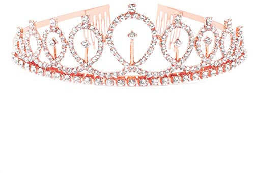 Oblique Unique® Krone mit Diamanten Glitzer Steinen Diadem Tiara für Mädchen Frauen Damen JGA Hochzeit Geburtstag Karneval Fasching Party (Roségold)