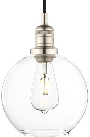 Phansthy Kugel Klar Glas, Vintage Industrie Hängeleuchte Loft-Pendelleuchte Hängelampen Schicke schlichte Hängeleuchte Pendelleuchten Industrial Style (Gebürsteter Edelstahl Farbe)