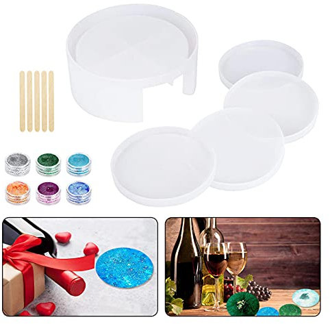 Huahuanghui Moules sous-Verres en Silicone,moules Ronds en résine,Grand Moule en résine,sous-Verres en Agate en résine,Moules en résine de Dessous de Verre en Silicone,sous-Verres irréguliers