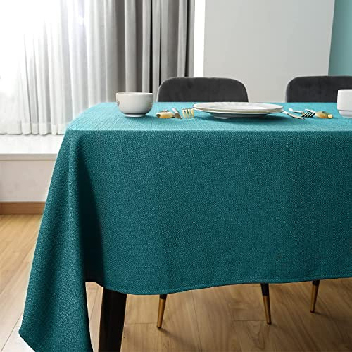 SEASHORE TREE Rectangle Table Cloth – Wipe Clean Tablecloth, Thick Faux Linen Waterproof Table Cover for Dining Room, Kitchen, Home, or Restaurant, Teal 118.1 x 57.1