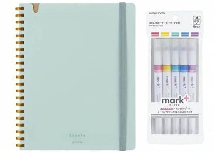 Kokuyo. Sooofa - Quaderno ad anelli morbidi, formato A5, griglia da 4 mm, 80 fogli, colore azzurro e marcatura bidirezionale, confezione da 5 (rosa, blu, verde, viola e giallo)