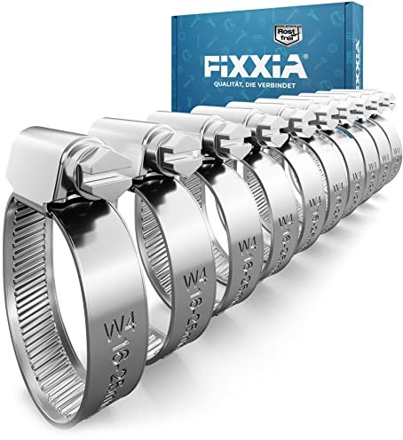 FIXXIA 10x Schlauchschellen Edelstahl, Größen wählbar: ⌀ 8-16mm, 16-25mm, 25-40mm, 40-60mm, Schraubschelle rostfrei, Waschmaschinenschellen, Bad, KFZ, Garten, Pool (16-25mm)