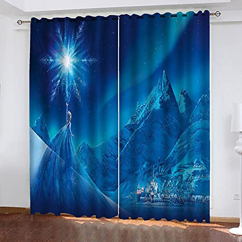 Fgolphd Verdunkelungsvorhang-Set für Schlafzimmer 3D-Druck Anna and ELSA Olaf vorhänge für Kinderzimmer schiebegardine Blickdicht für Dekoration Wohnzimmer Esszimmer (2,150×166(BxH) cm)