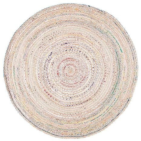 DN HANDICRAFT 10 ft elfenbeinfarbener runder BaumwollJuteteppich, wendbar, asiatisch inspirierte Wohnzimmerteppiche, 300x300 cm (10x10 Quadratfuß), runder BaumwollJuteteppich, geflochtene Teppiche