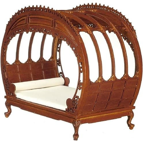 Melody Jane JBM Puppenhaus, viktorianisches Chippendale-Doppelbett, Walnuss, Miniatur-Möbel