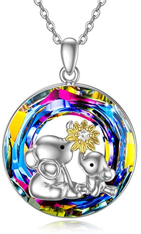 MEDWISE Damen Elefant Halskette 925 Sterling Silber Mutter Tochter Kette Muttertagsgeschenk Niedlicher Tier Elefant Anhänger Perfekten Geschenk für Mutter Mama Tochter Frauen