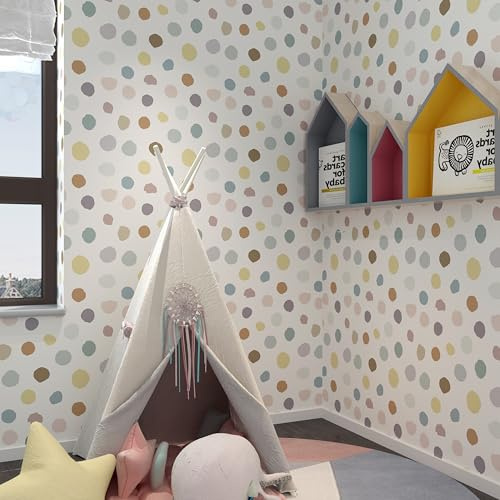 Wallink Kids Wallpaper Peel and Stick Colorful Polka Dot Wallpaper 17.5x120 Self Adhesive Nursery Wall Paper Peel and Stick Renter Friendly Contact Paper for Classroom Nursery Room Living Room