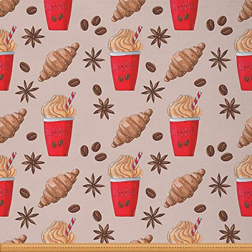 Kaffeestoff Meterware Café Möbelstoff Brot Kaffee Eiscreme Kaffeebohnen Dekorationsstoff für Heimwerkerprojekte Wasserdichter Stoff 92x150cm Rotbraun
