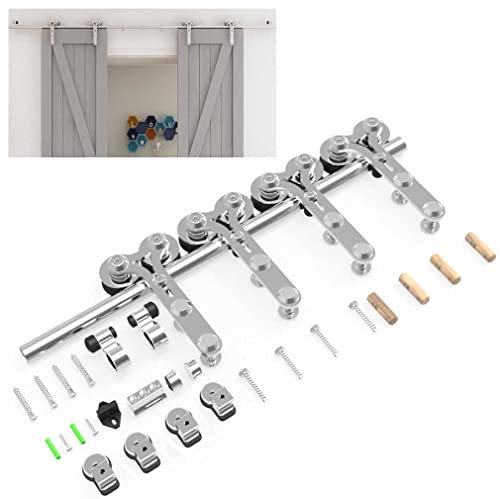 Binario per Porta Scorrevole Inox Doppia 305cm Kit Porta Scorrevole Nera per 2 Porte Scorrevoli Interno Esterno Muro 76cm Larga, Acciaio Inossidabile Y Forma