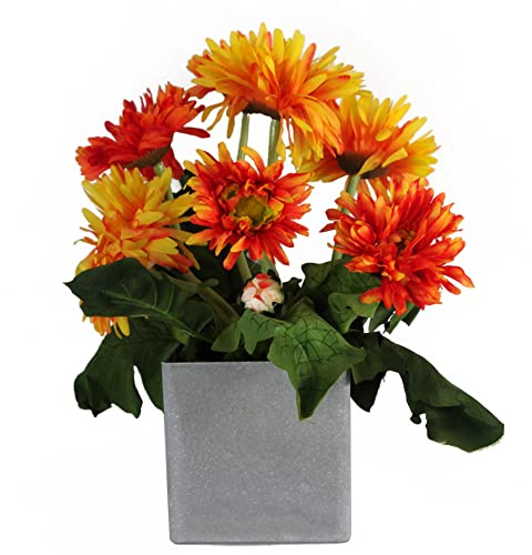 Leaf Artificial Potted Daisy Plant, Orange Potted Daisy, 33cm