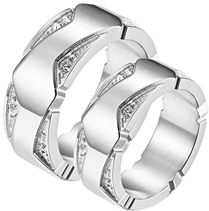 Bishilin Paar Ringe Edelstahl, Silber Ring 8.7MM mit Zirkonia Damen Gr.65 (20.7) + Herren Gr.57 (18.1), Eheringe Partnerringe für Sie und Ihn