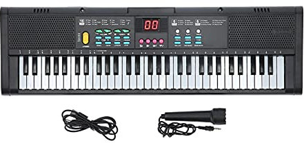 61 Teclas Teclado Piano Dispositivo de Karaoke Portátil Multifuncional con Micrófono Cable USB Piano Eléctrico Instrumento Musical Volumen Ajustable Efecto de Sonido Pantalla