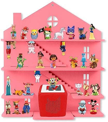 Annmore Regal für Tonies Hörfiguren und Toniebox Holzregal für Kinderzimmer Mädchen Deko Wandregal für bis zu 50 Hörfiguren, Geschenk Jungen, Rosa Haus