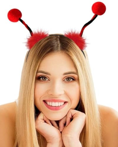 Hatstar Marienkäfer Haarreif mit Fühlern | Strinband, Haarband mit Bommeln für Kinder und Erwachsene | Glitzer Accessoire zu Karneval und Fasching