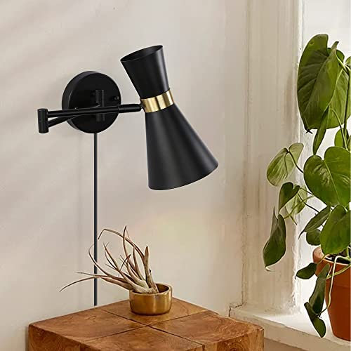 SUNLLOK Wandlampe Innen Deko Schlafzimmer Bett Landhaus mit Schalter und Stecker Bad Wandleuchte Industrial Schwarz Vintage Retro Wandleuchten Wohnzimmer Badezimmer Lampe wand Innen