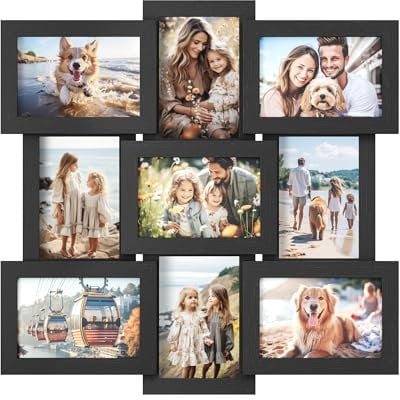 SONGMICS Collage Picture Frame, 9 Openings for 4x6 Photos, Multi Photo Display for Wall Decor, Ink Black RPF029B01