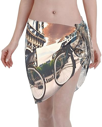 OdDdot Semi Transparent Chiffon Seide Strand Sarong Trocknen und Stilvoll Ideal für Strände Pools Kreuzfahrten Läufer Bull Skull, Romantisches Paris Eiffelturm Fahrrad, onesize