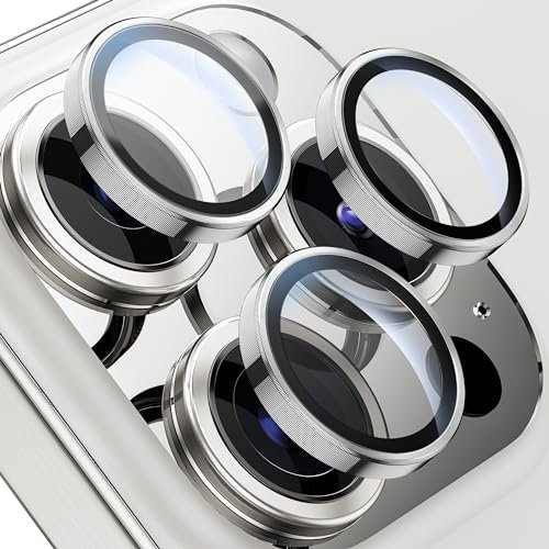 WSKEN für iPhone 15 Pro Max/iPhone 15 Pro Kameraschutz - 9H Härte Kratzfest Blasenfrei, HD Gehärtetes Kamera Metallglas Panzer Schutz Glas Displayschutz Folie,Handyhülle Freundlich,Silver Titanium