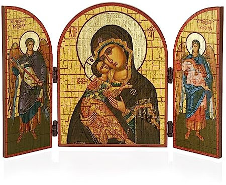 NKlaus Gottesmutter von Wladimir Ikone Triptychon Holz 25x16cm Christlich 13884