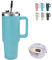 SUNTQ 1180ml/40oz Tumbler mit Griff, Doppelwandige Vakuum Isolierte Wasserflasche mit Stroh und Deckel, Edelstahl Reise Kaffeebecher, Thermische Tasse für Getränke, Fit in Becherhalter(Hellblau)