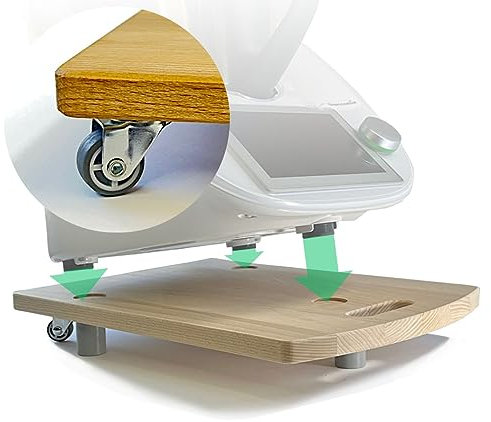 STAFECO® Planche à roulettes pour Thermomix en bois 100 % TM6 TM5, accessoires : déplacement facile et maintien sûr, planche huilée (naturelle)