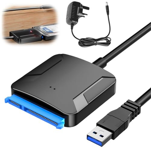 Adaptador USB 3.0 a SATA III Para Disco Duro HDD/SSD de 2,5/3,5 Pulgadas y Unidad Óptica - Con Adaptador de Alimentación 12V/2A