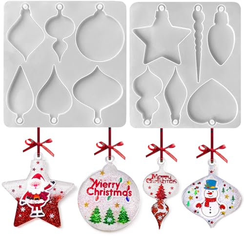 RESINWORLD Moldes de adorno de Navidad para resina, moldes de silicona para bolas, molde de resina de adorno redondo de bombilla de estrella