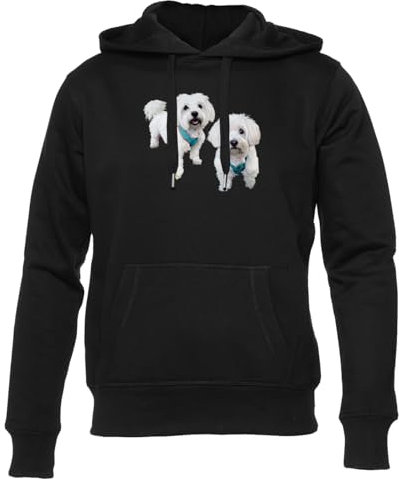 GUNMANTOR Maya and Yuki Maltese Schwarz Kapuzenpullover Herren Damen Unisex Langarm Ärmel Black Hoodie Mens Womens