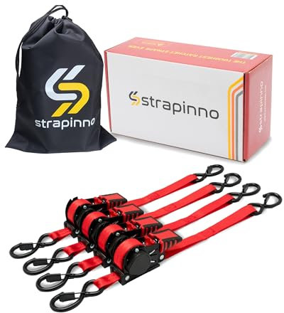 Strapinno Zurrgurte mit Gummi beschichtete Stahlgriffe für Motorrad Jetski Kajak Bruchfestigkeit 680kg