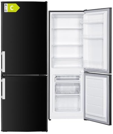 PKM Kühl-Gefrierkombination 173 L EEK C Kühlschrank freistehend 2 Gefrierschubladen und 1 offene Tablettschublade (Schwarz)