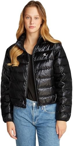 Calvin Klein Damen Pufferjacke Down Shine Glänzend, Schwarz (Ck Black), M