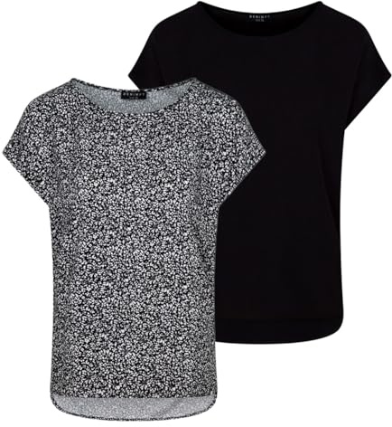 DENIMFY Bluse Damen DFJule Regular Fit 2er Pack Set Rundhals T-Shirt Top | Kurzarm Sommer Oberteil Weiß Grün Blau Schwarz S M L XL XXL