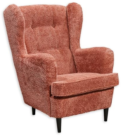 Stella Trading Oskar Ohrensessel mit geknöpfter Polsterung, Coral - Vintage Wohnzimmer Sessel mit Massivholz Füßen - 78 x 102 x 98 cm (B/H/T)